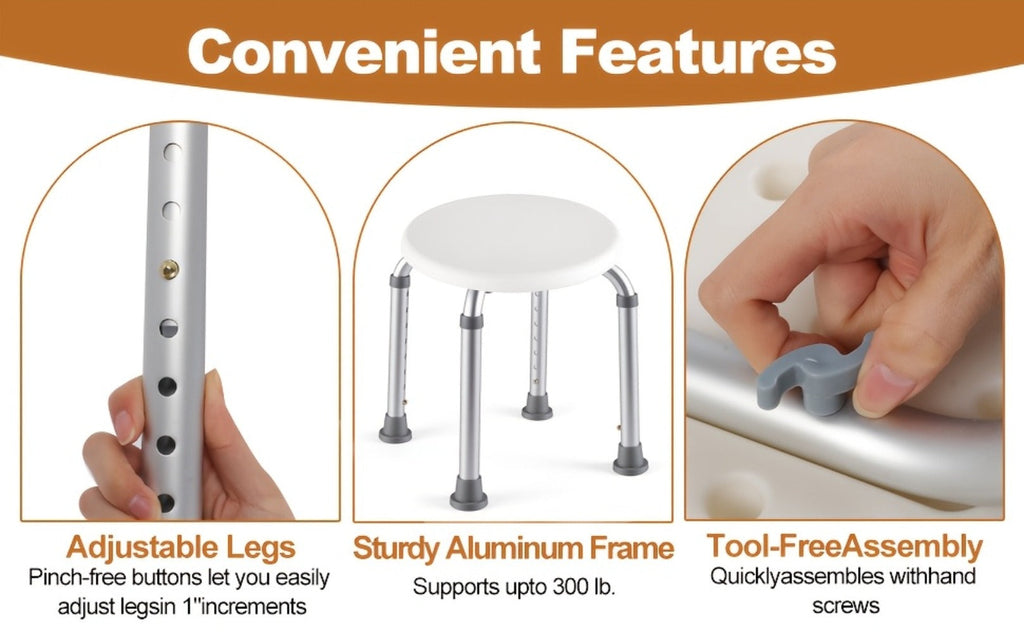 Shower Stool for Inside Shower ¨C Adjustable Height Non-Slip Bath Seat, 300 LBS Capacity, Stable Bathroom Stool for Sitting, Fits Showers & Bathtubs, Lightweight & Easy Assembly
