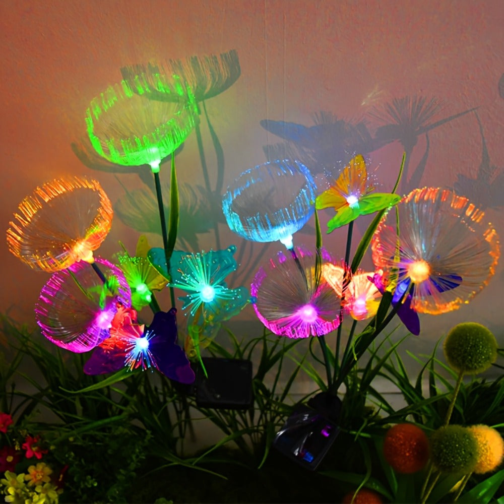 Solar Garden Lights 4-Pack, Fiber Optic Jellyfish Butterfly Stake Lights with 7-Color Changing LED & IP65 Waterproof ¡ª Solar Outdoor Lights for Garden Path, Yard, Patio & Holiday Decor