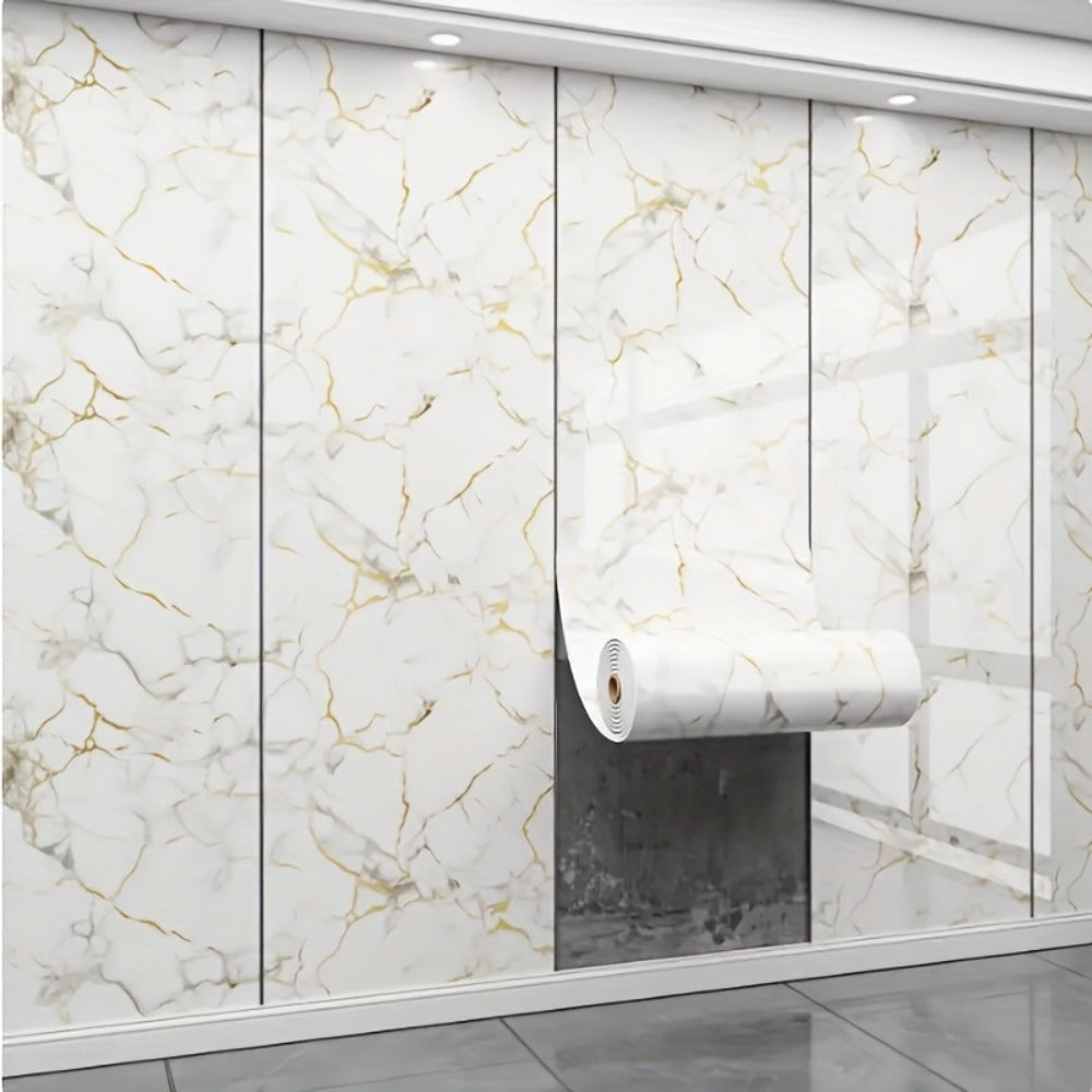 3D Marble Peel and Stick Wall Tile Stickers Self Adhesive Removable Wallpaper Roll for Kitchen Backsplash Bathroom Living Room Bedroom Wall Decor Glitter Glam Glossy Finish