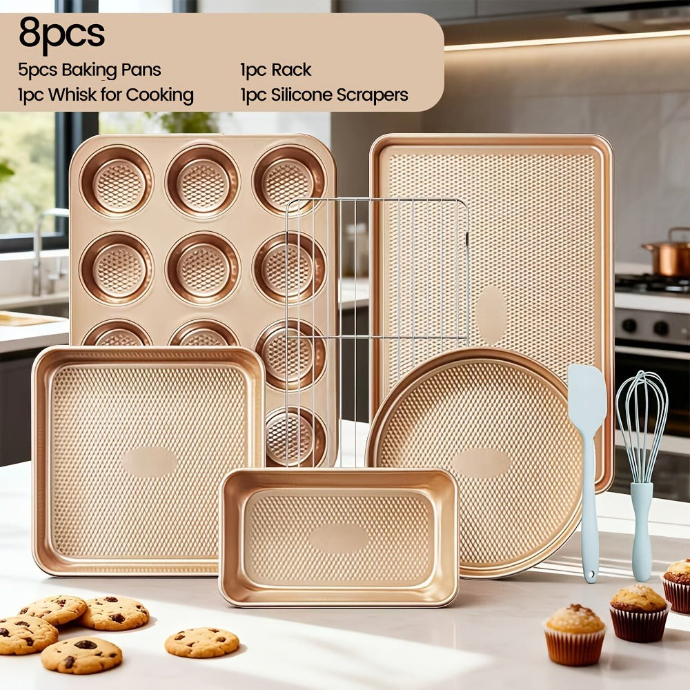 Nonstick Baking Pan Set 2 to 18pcs Carbon Steel Round Square Cake Pan Muffin Pan Bread Pan Cookie Sheet Pizza Pan Wire Rack Whisk Spatula Measuring Spoon Complete Bakeware Set