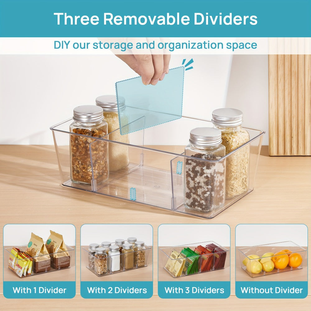 Clear Pantry Storage Bins Set of 8 with Dividers - Transparent Refrigerator Organizer Bins for Kitchen Cabinet, Pantry Organization, Snack Packet Spice Pouch Storage, 10.4¡± x 6.1¡± x 3.5¡±