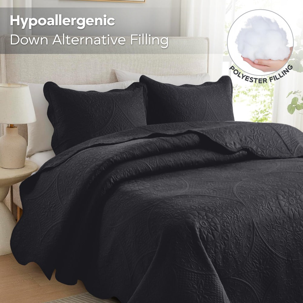 Quilted Bedspread Set 3 Piece ¨C Soft Floral Coverlet with Pillow Shams, Lightweight Breathable Quilt for Bedroom & Guest Room, All Season Bed Cover