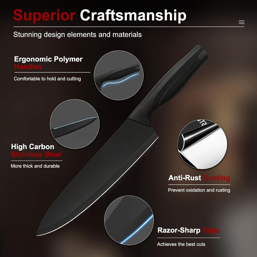 Kitchen Knife Set 15 Piece with Block & Scissors ¨C Professional Chef Knives High Carbon Stainless Steel, Ultra-Sharp Blade, Ergonomic Handle, Home & Restaurant Use, Ideal Holiday Gift