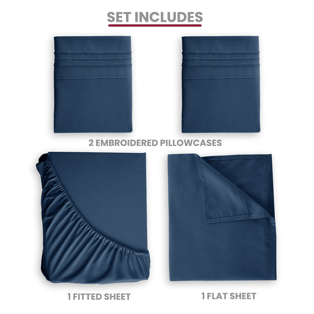 Microfiber Bed Sheet Set 4 Piece - Soft Breathable Deep Pocket 16 inch Fitted Sheet, Flat Sheet & Pillowcases, Wrinkle Fade Resistant Bedding for All Seasons Twin Twin XL Full Queen King Cal King, 24 Colors