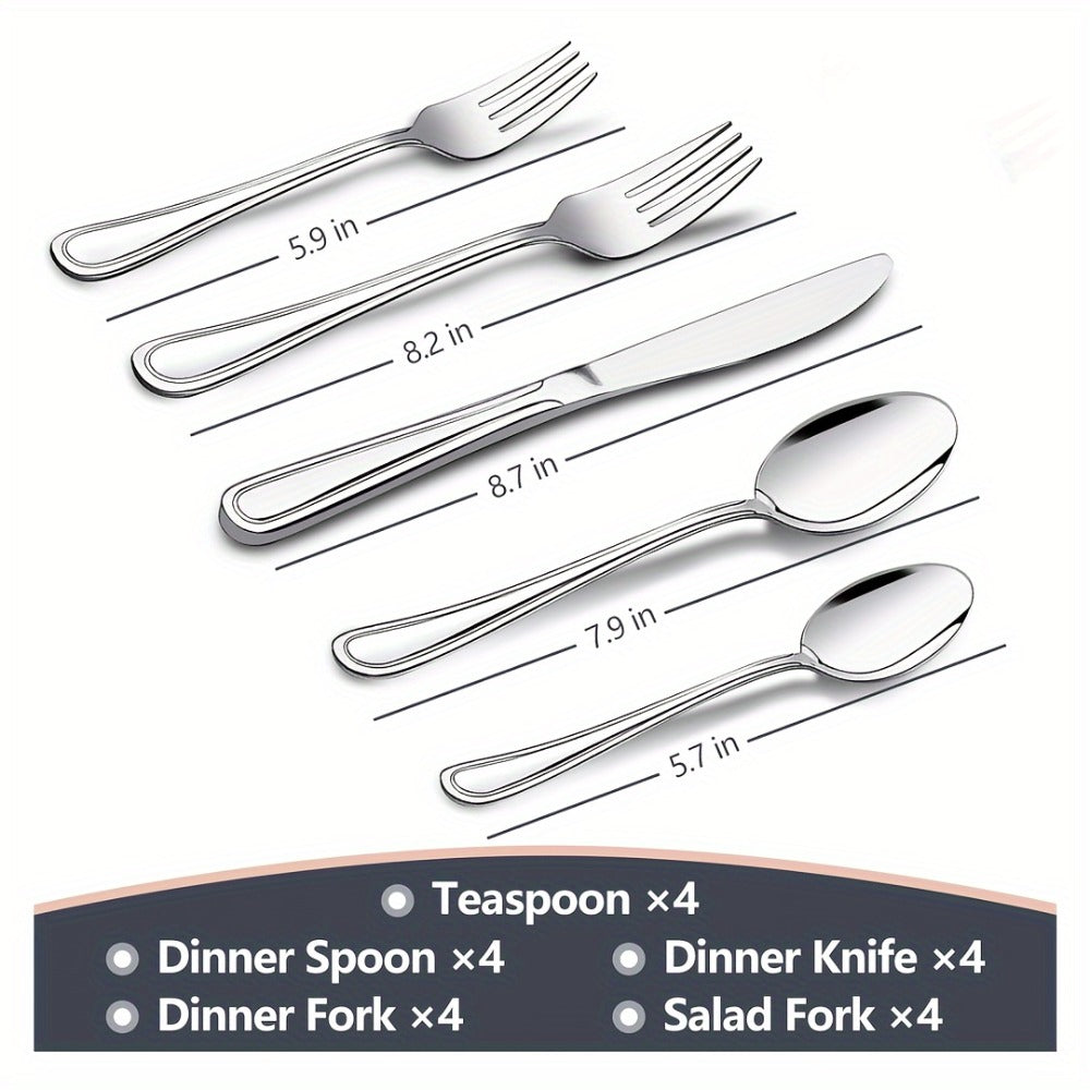 Stainless Steel Flatware Cutlery Set ¨C Mirror Polished, Dishwasher Safe, Silver & Black Options, Service for 4 / 8 / 12 ¨C Kitchen Utensil Set for Home, Restaurant & Wedding Gift