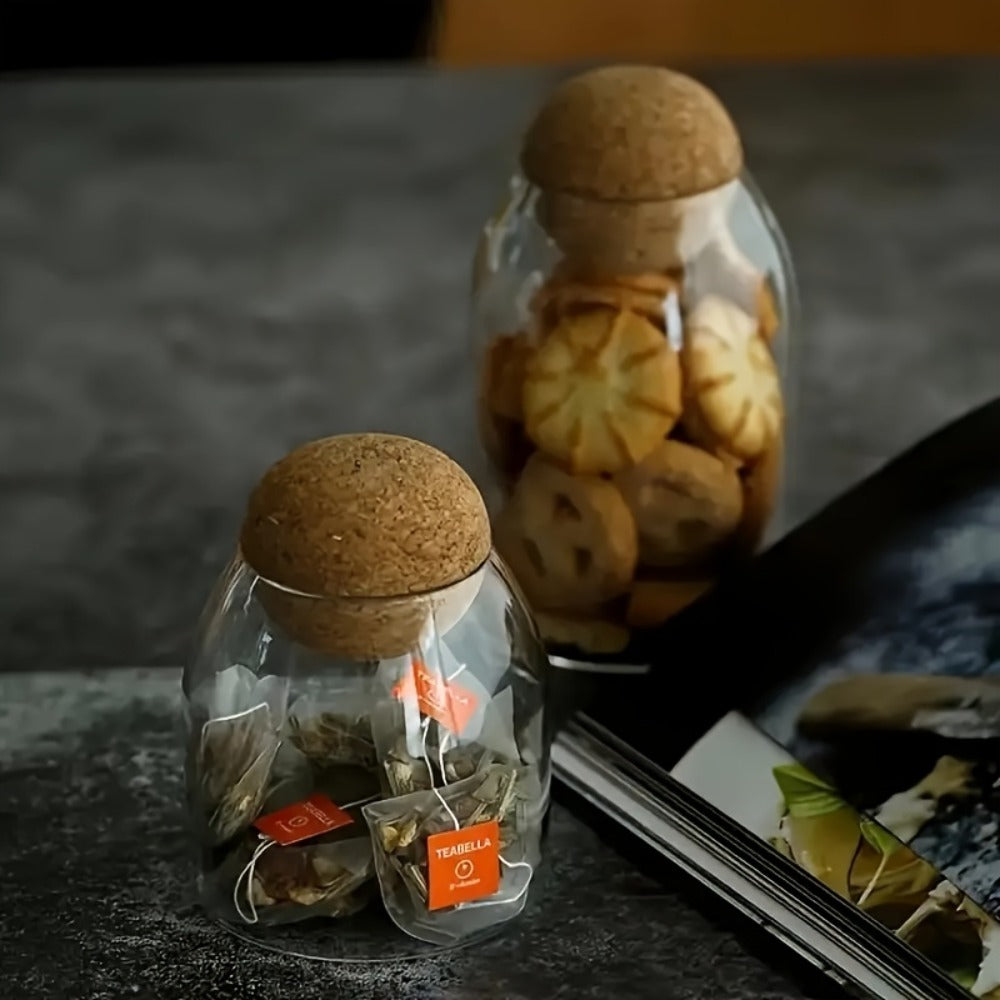 Glass Storage Jars with Cork Lid Set of 3 | 17oz 500ml Airtight Glass Containers with Spherical Cork Stopper | Kitchen Organizer for Tea Nuts Candy Spices Dried Flowers