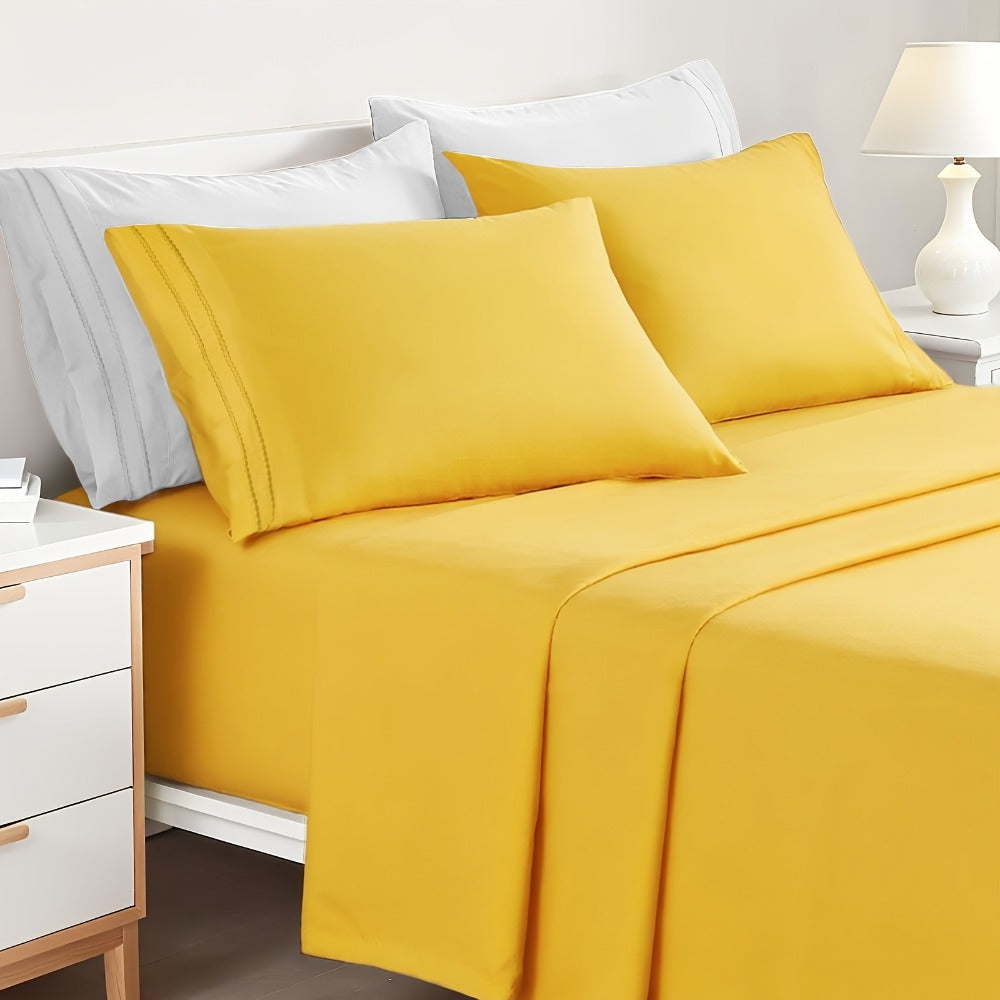 Fitted Sheet Set Deep Pocket | Soft Cooling Breathable Bedding 3-4pcs Fade-Resistant All-Season for Twin Full Queen King ¨C Solid Color Bed Sheets for Dorm Guest Room Everyday Use