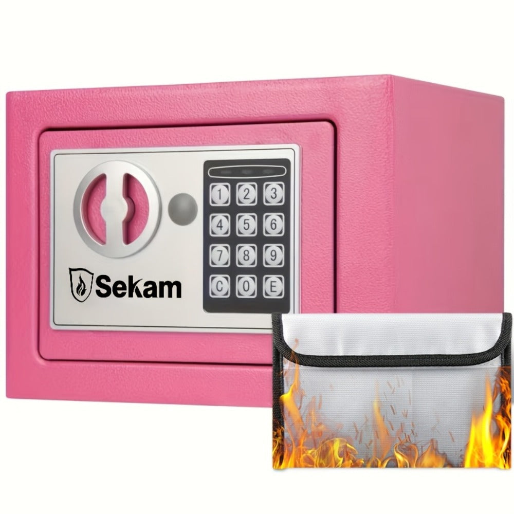 Fireproof Home Safe Box with Digital Keypad and Key Lock Heavy Duty Steel Security Safe for Money Documents Valuables Jewelry Passports 0.23 0.8 1.5 2.2 Cubic Feet Multiple Colors with Cash Bag