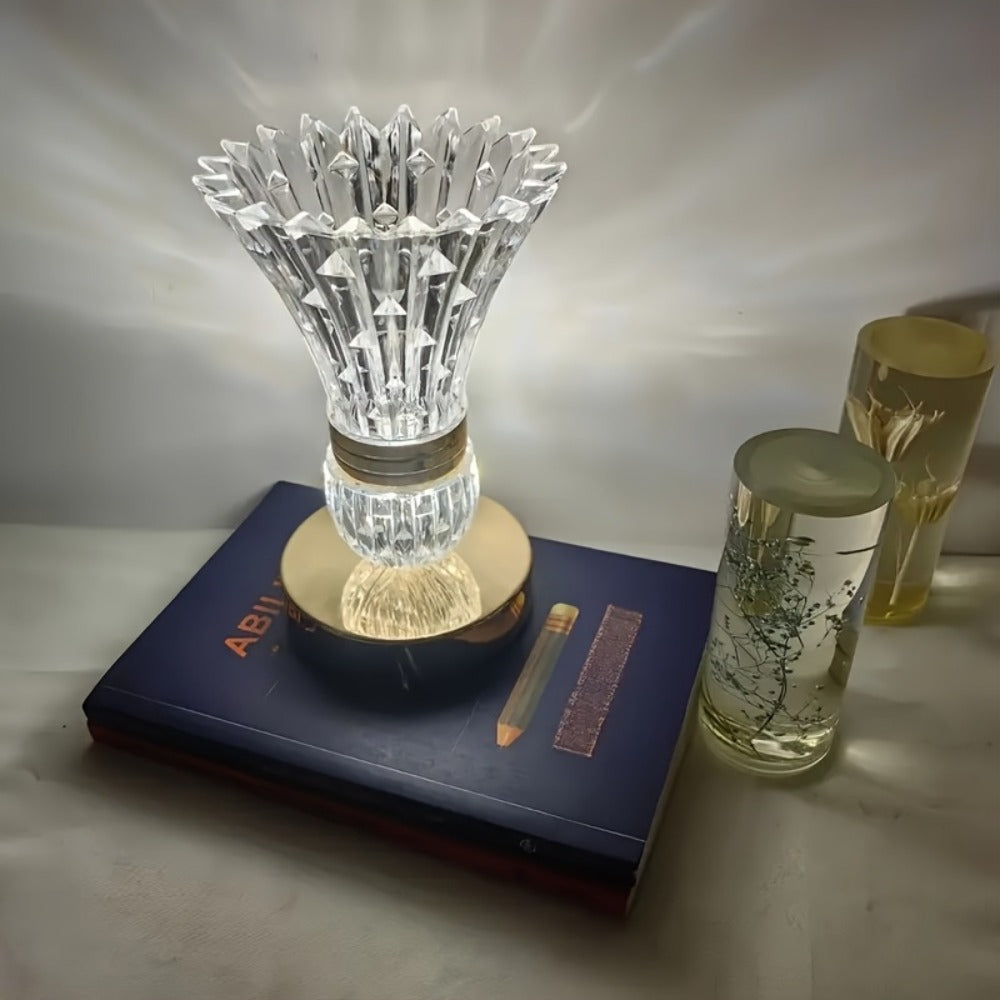 Crystal Vase Table Lamp Touch Control USB Rechargeable Adjustable Brightness Bedside Night Light