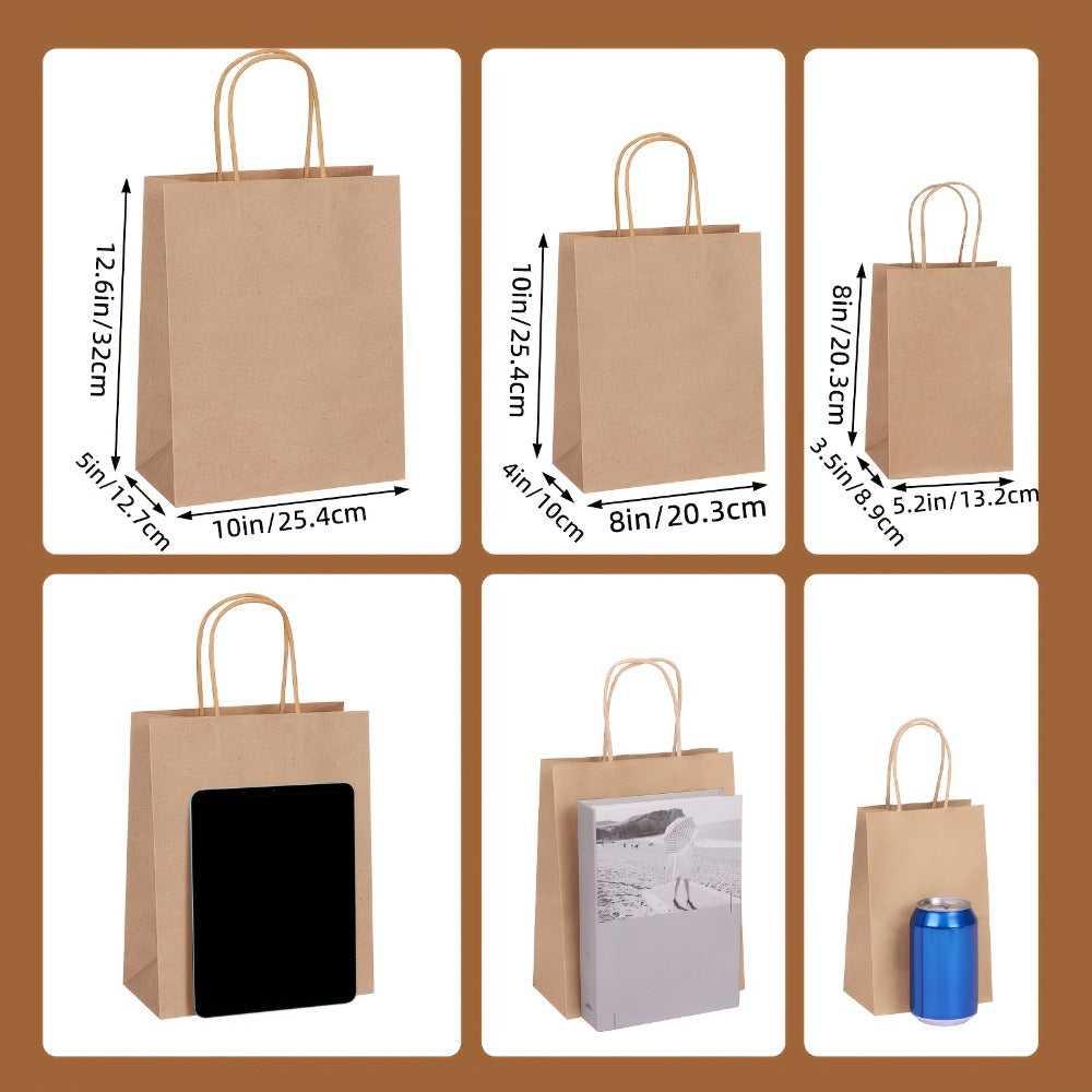 Kraft Paper Bags with Handles Bulk ¨C 75/90/120/210 Pcs Gift Bags 3 Sizes 110g Shopping Bags for Wedding Party Retail Favor Wrapping Easy Storage