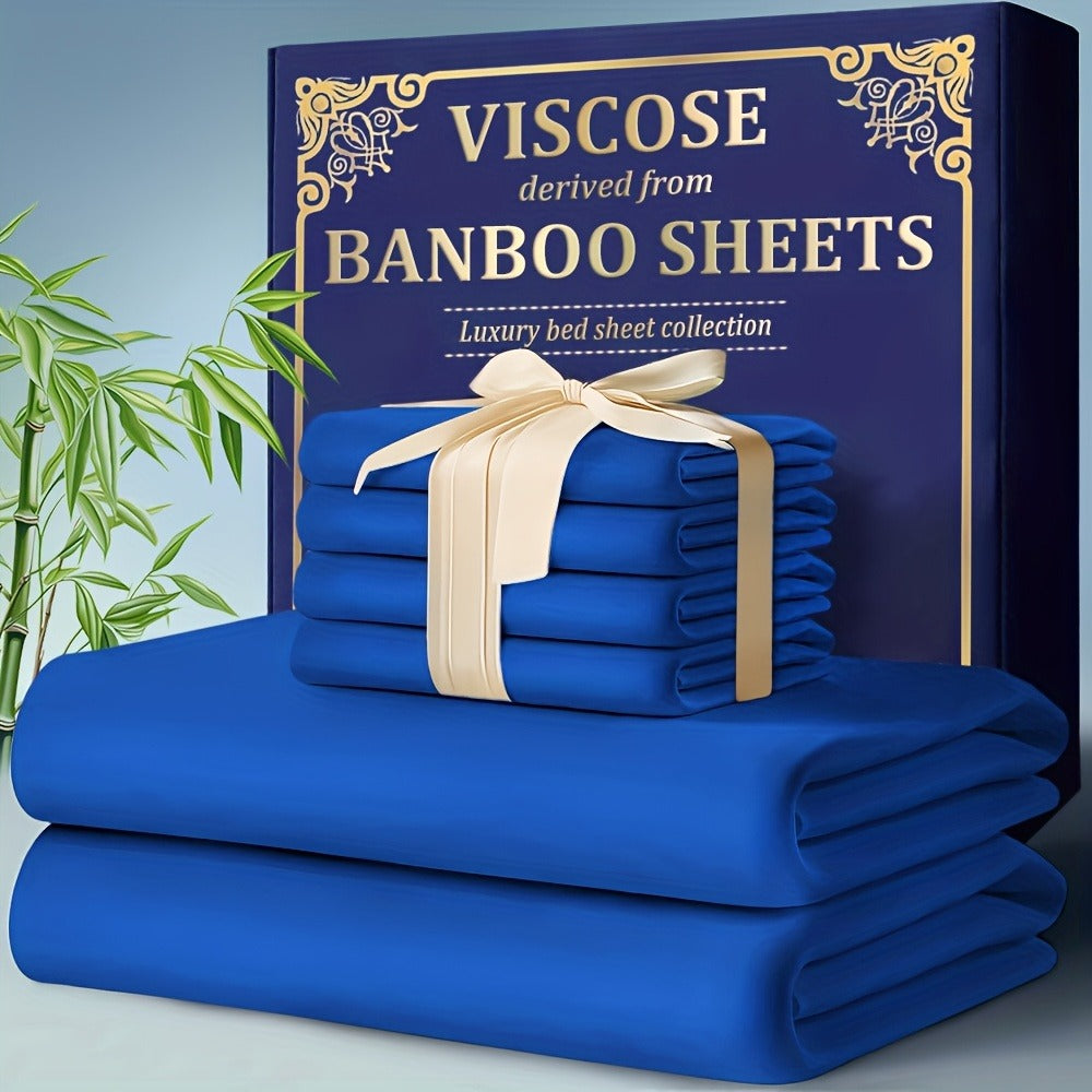 Bamboo Cooling Fitted Sheet Set 2300TC Deep Pocket All Season Bed Sheets | Ultra Soft Breathable Shrink-Resistant Flat Sheet Pillowcases Multiple Colors