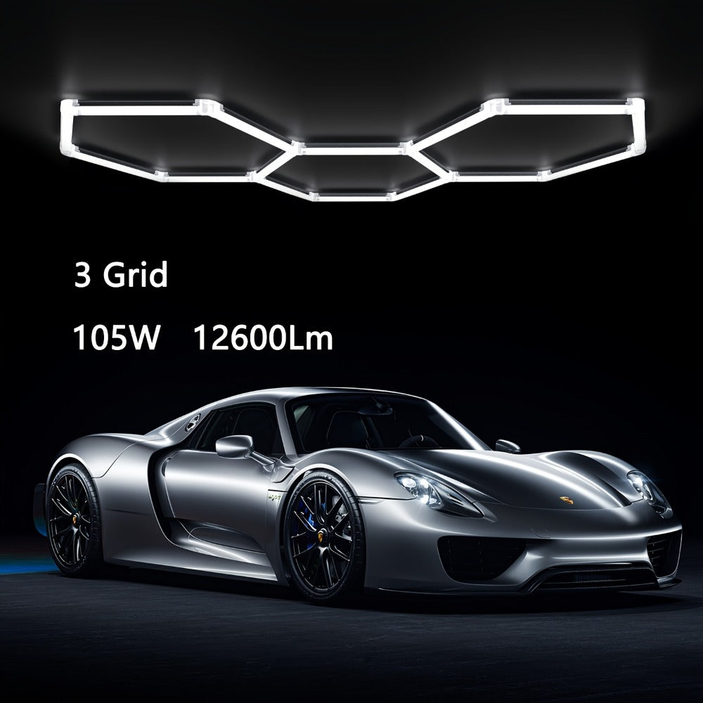 LED Hexagonal Garage Light 6500K ¨C Super Bright Daylight White Shop Light 42W¨C620W for Auto Detailing, Warehouse, Workshop, Basement & Gym (1 to 32 Grids, Hex Frame Available)