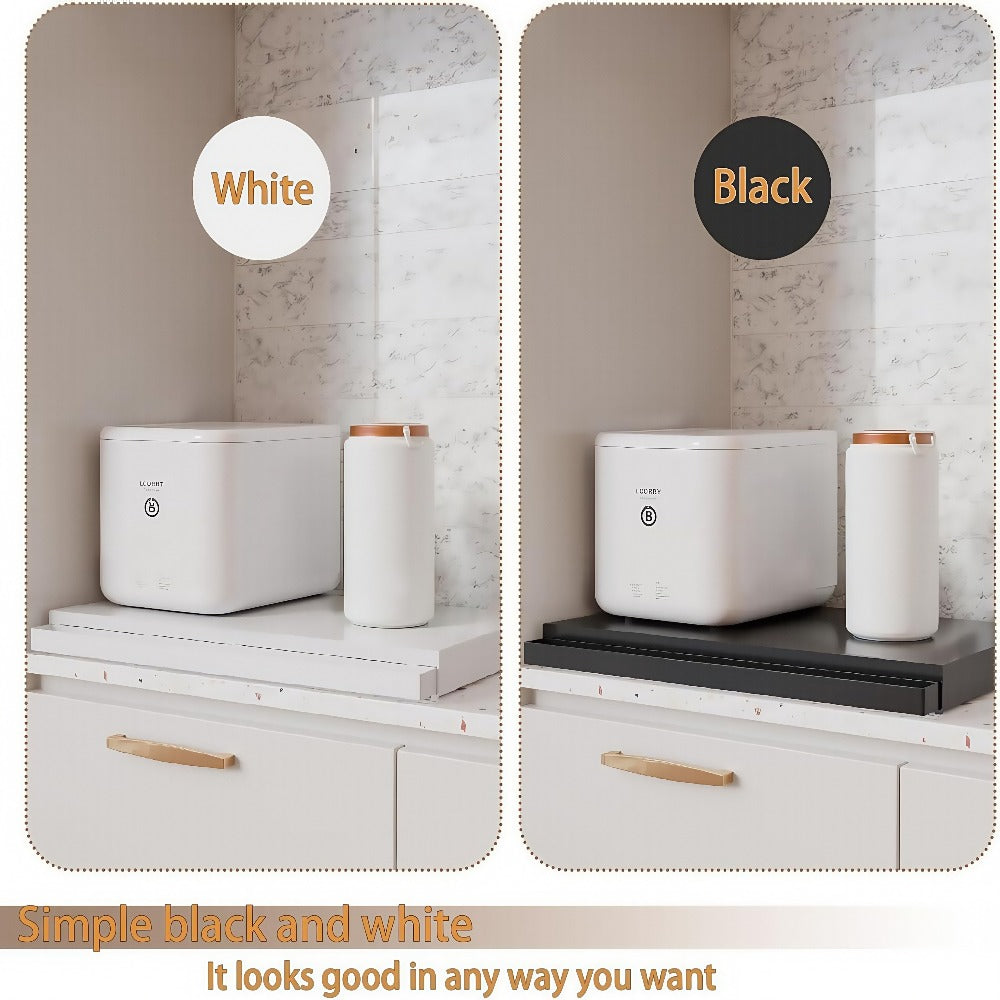 Microwave Stand Countertop Organizer Adjustable Metal Pull-Out Rack Shelf Space Saving Kitchen Storage for Microwave Oven Air Fryer Rice Cooker Coffee Station Toaster Appliances Black White 1 or 2 Piece