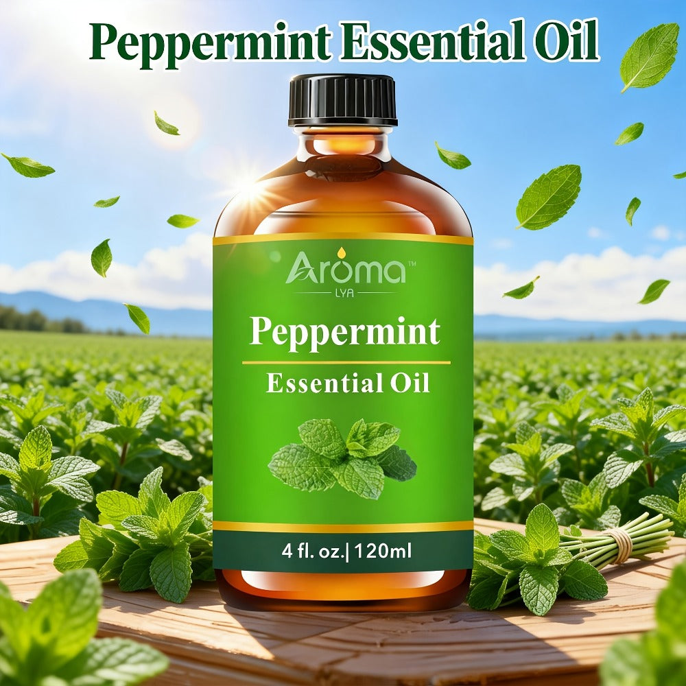 Peppermint Essential Oil 120ml 4oz Crisp Refreshing Mint Scent for Diffuser Candle Humidifier Car Air Freshener Home Decor Perfume Spray Aromatherapy with Ceramic Stone