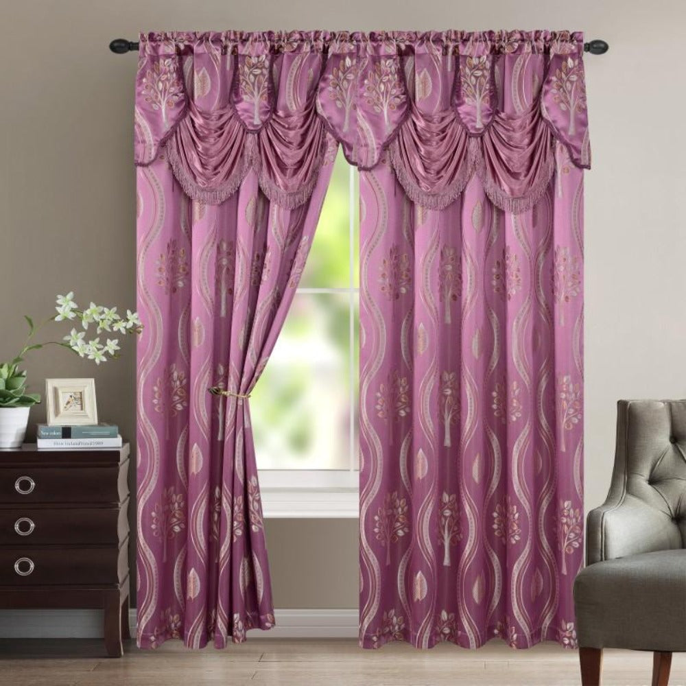 Blackout Curtains 2 Panels 54x84 Inch | Jacquard Room Darkening Rod Pocket Curtain Set with Attached Waterfall Valance | Machine Washable Window Drapes for Living Room Bedroom Home Office Study
