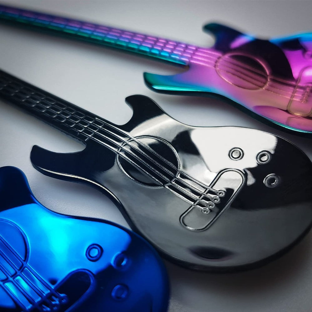 Guitar Shaped Spoons Set of 6 304 Stainless Steel Creative Teaspoons for Coffee Milk Tea Ice Cream Dessert - Colorful Novelty Cutlery Gift Set 7 Random Colors