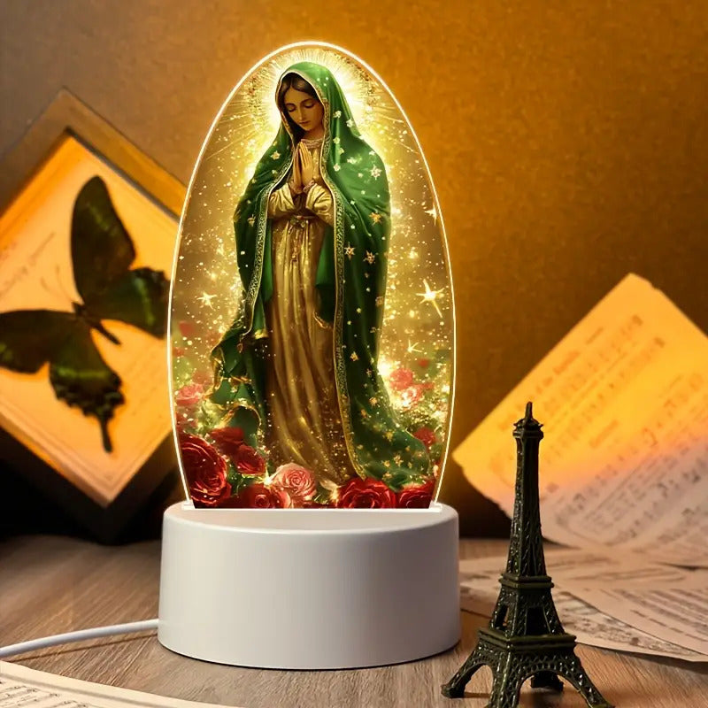 Guadalupe Prayer Light with Warm White LED & Switch Control - Virgin Mary Night Light for Christian Home Decor Baptism Worship Prayer Room Spiritual Gift New Home