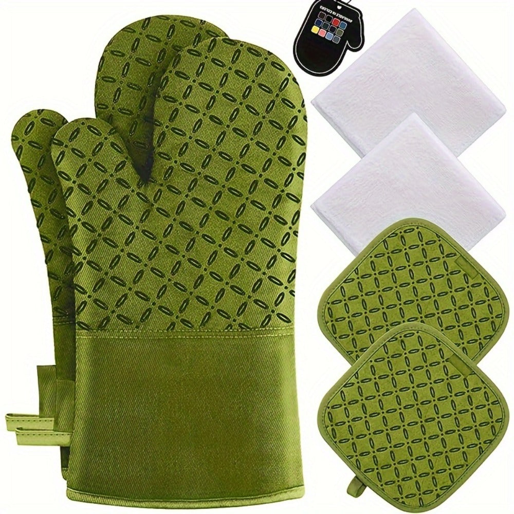 Oven Mitts and Pot Holders Set 6 Piece Heat Resistant Kitchen Gloves Non-Slip Cooking Mitts with Potholder