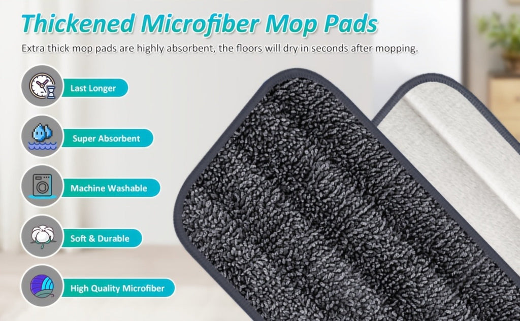 Spray Mop with 3 Washable Microfiber Carbon Fiber Pads Water Spraying Flat Mop Wet Dry Dual Use Floor Cleaning for Hardwood Laminate Tile Ceramic 4pc White