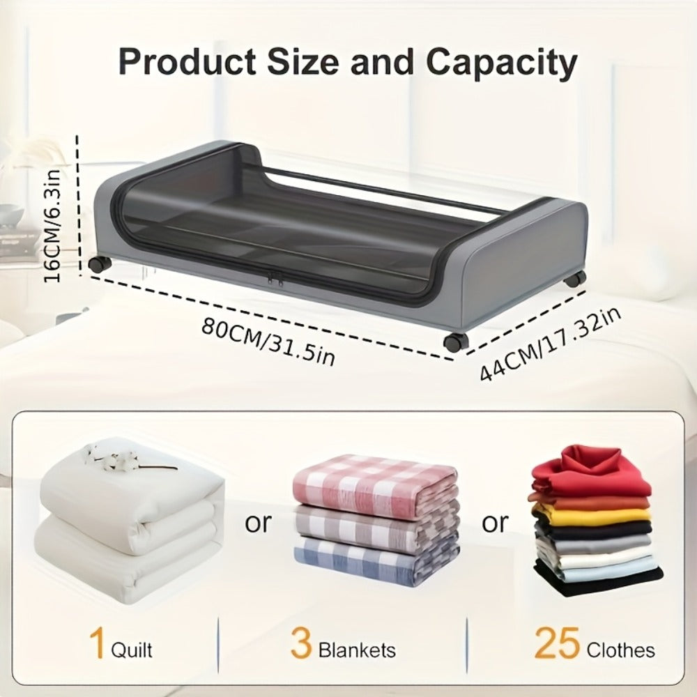 Under Bed Storage Organizer with Wheels & Lid - Metal Rolling Bins for Clothes Bedding Shoes Blankets Books (2pcs)
