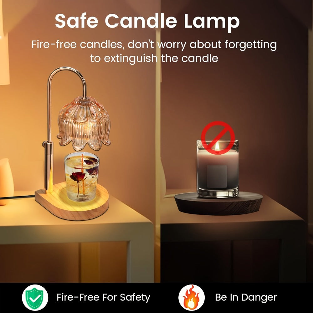 Candle Warmer Lamp Adjustable Height Dimmable Flameless Scented Wax Melt Vintage Iron Tabletop Light with Timer 120V Plug-In for Home Decor Bedroom Living Room Mother's Day Christmas Gift