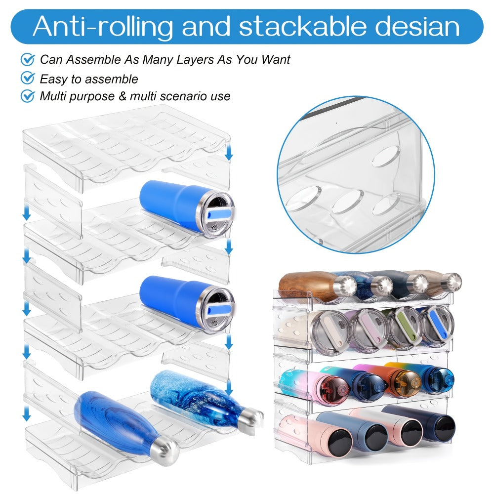 Water Bottle Organizer 4 Tier Stackable - Clear Plastic Cabinet Storage Rack Holds 16 Bottles Space Saving Transparent Pantry Kitchen Organizer | Home Office Pantry Refrigerator Organization