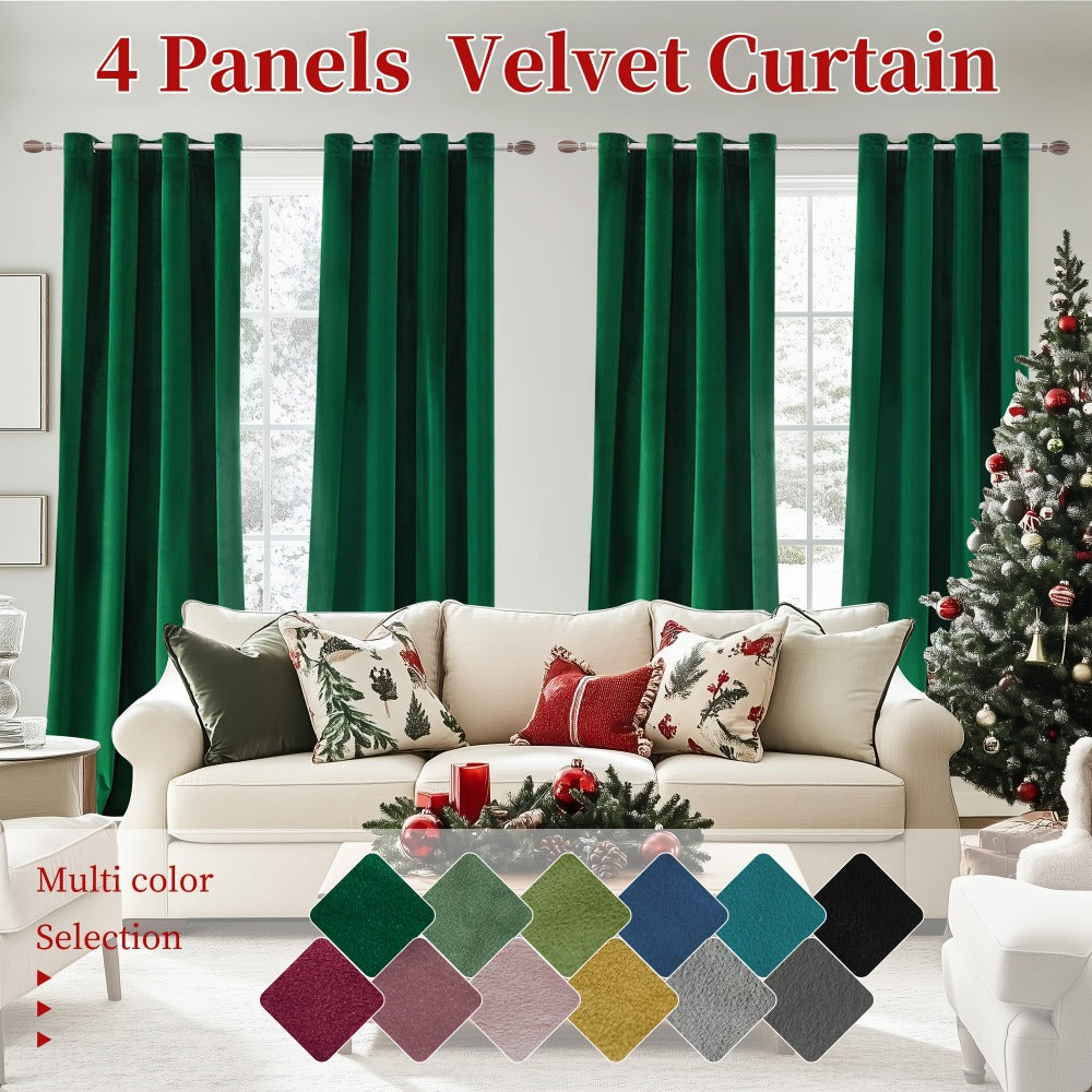 Blackout Curtains 4 Panels Velvet Thermal Insulated Noise Reducing Grommet Top Room Darkening Drapes for Living Room Bedroom Decor