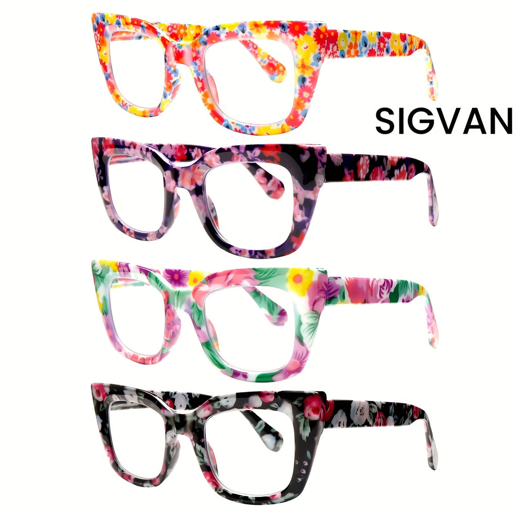 Reading Glasses Blue Light Blocking for Women 4 Pack ¨C Cat Eye Frames with Metal Spring Hinges, Multicolor Floral Gradient Computer Eyeglasses