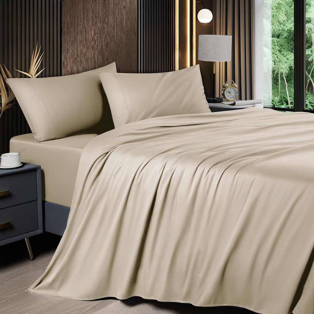 Cooling Sheet Set 4 Piece 2200TC Bamboo Blend - Silky Soft Deep Pocket 16 inch Fitted Sheet, Flat Sheet & Pillowcases, Breathable Luxury Bedding for Hot Sleepers Twin Full Queen King, Summer Chill Collection