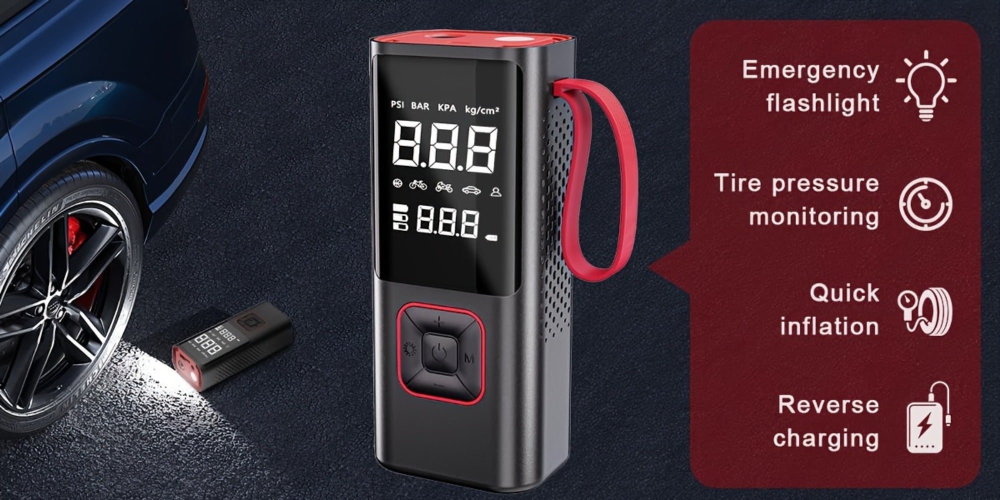 Portable Tire Inflator Air Compressor - 160 PSI 20000mAh Cordless Tire Pump 4X Faster with LED Light for Car, Bicycle, Motorcycle & Ball