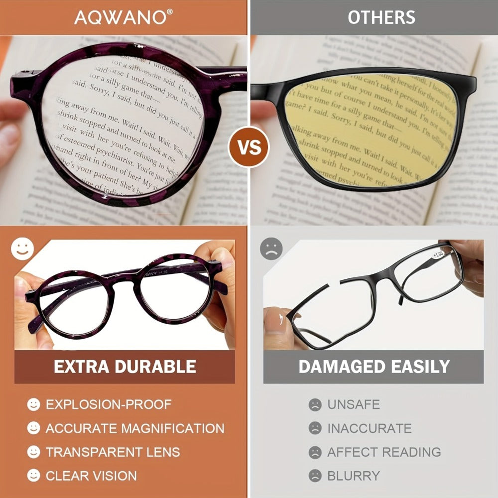 Fashion Reading Glasses 6 Pack for Women and Men Full Frame Round Circle PC Frame Multi-Color Lightweight Durable Lenses Vision Aid Readers Magnification Plus 1.0 to Plus 4.0 Mixed Color Value Set