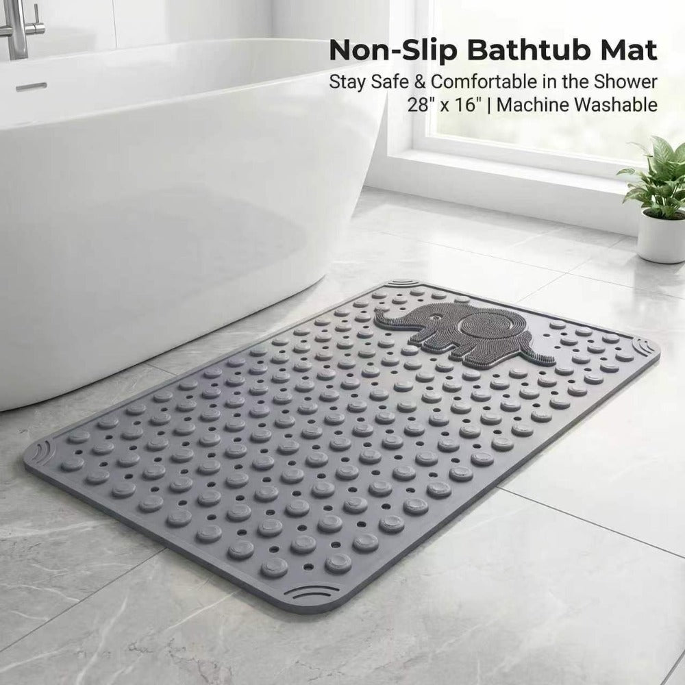 Non-Slip Bath Mat for Bathtub Shower with Suction Cups Extra Soft TPE Bathtub Mat Machine Washable Fast Draining Large 30x17 Inch Bathroom Mat for Tub