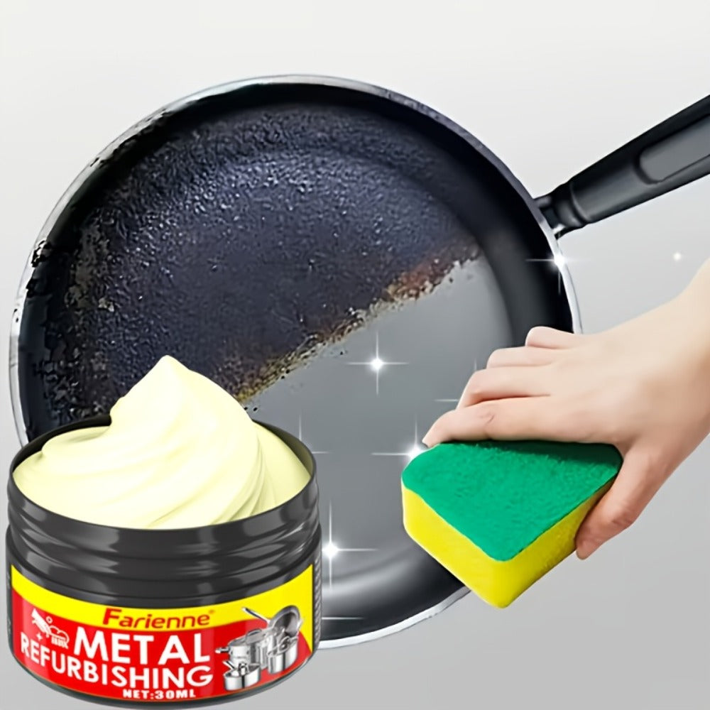 Metal Polishing Paste with Sponge Chrome & Stainless Steel Polish Gloss Agent No Residue Coconut Oil Formula for Painted Metals Car Jewelry Household