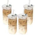 Square Glass Cups with Lids and Straws Set - 13oz BPA-Free Coffee Drinking Glasses for Home Office Outdoor