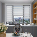 Cordless Zebra Roller Shade with Valance ¨C Day Night Window Blind, Light Filtering Dual Layer Window Treatment Mesh Opaque Fabric