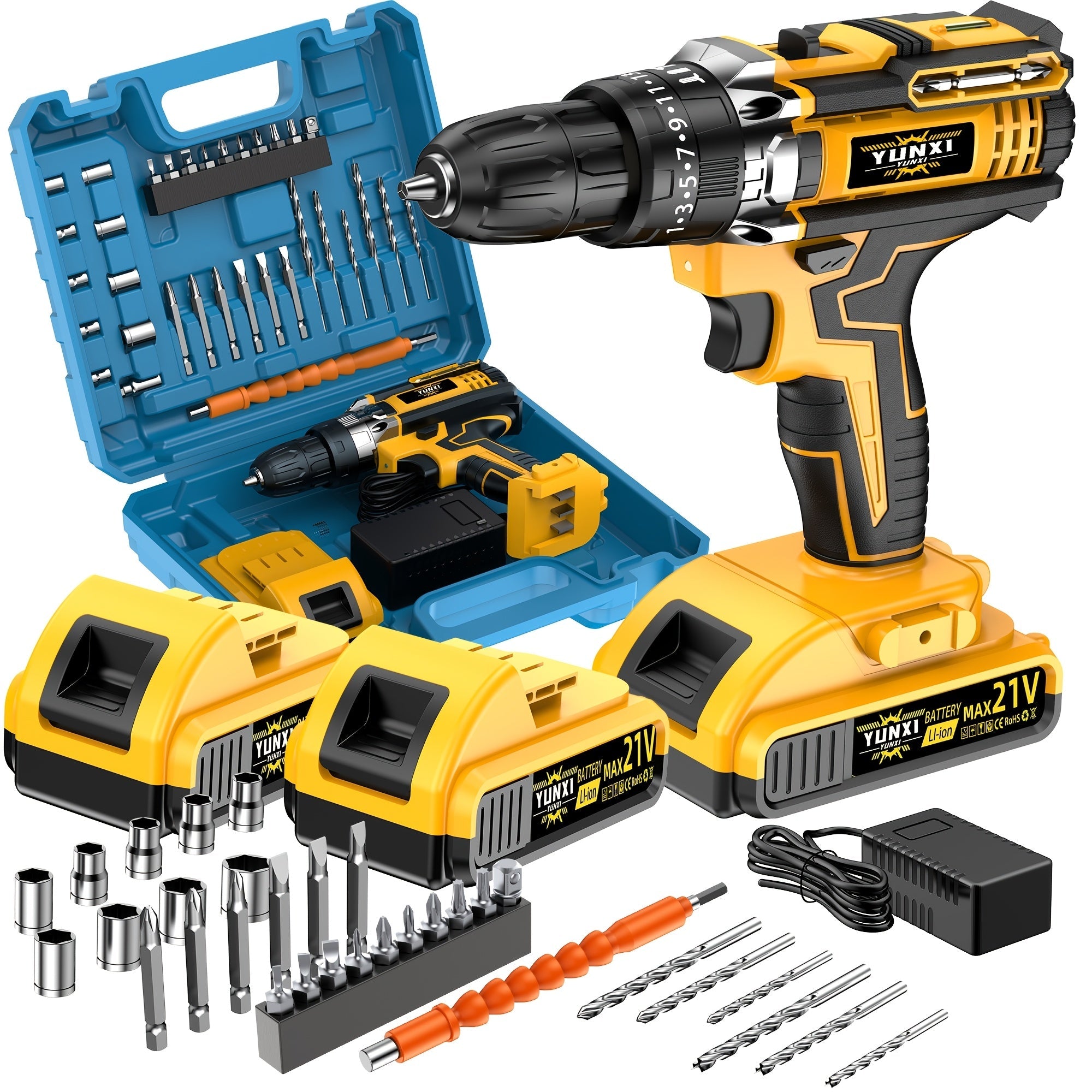 Cordless Impact Drill Set 21V ¨C Electric Power Drill with 2.0Ah Battery, Fast Charger, Screwdriver Bits, Work Light, Variable Speed & Torque Control for Home & Car Repair, Men's Gift