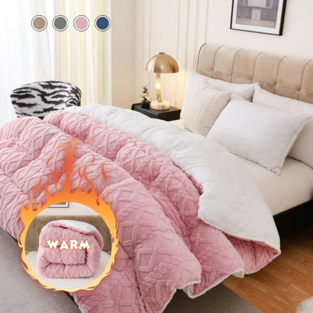 Plush Taffeta Comforter Extra Thick 400-450GSM | Double-Sided Soft Heavy Duty Warm Comforter for Autumn Winter Twin XL Full Queen King Grey Blue Pink Beige