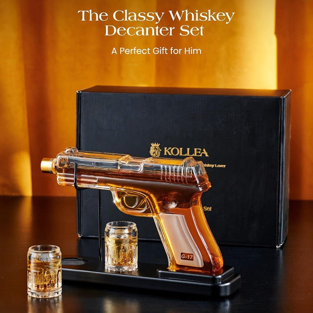 Pistol Whiskey Decanter Set with 2 Shot Glasses ¨C Cool Liquor Dispenser Gift for Him, Husband, Dad | Unique Birthday & Anniversary Bar Gift