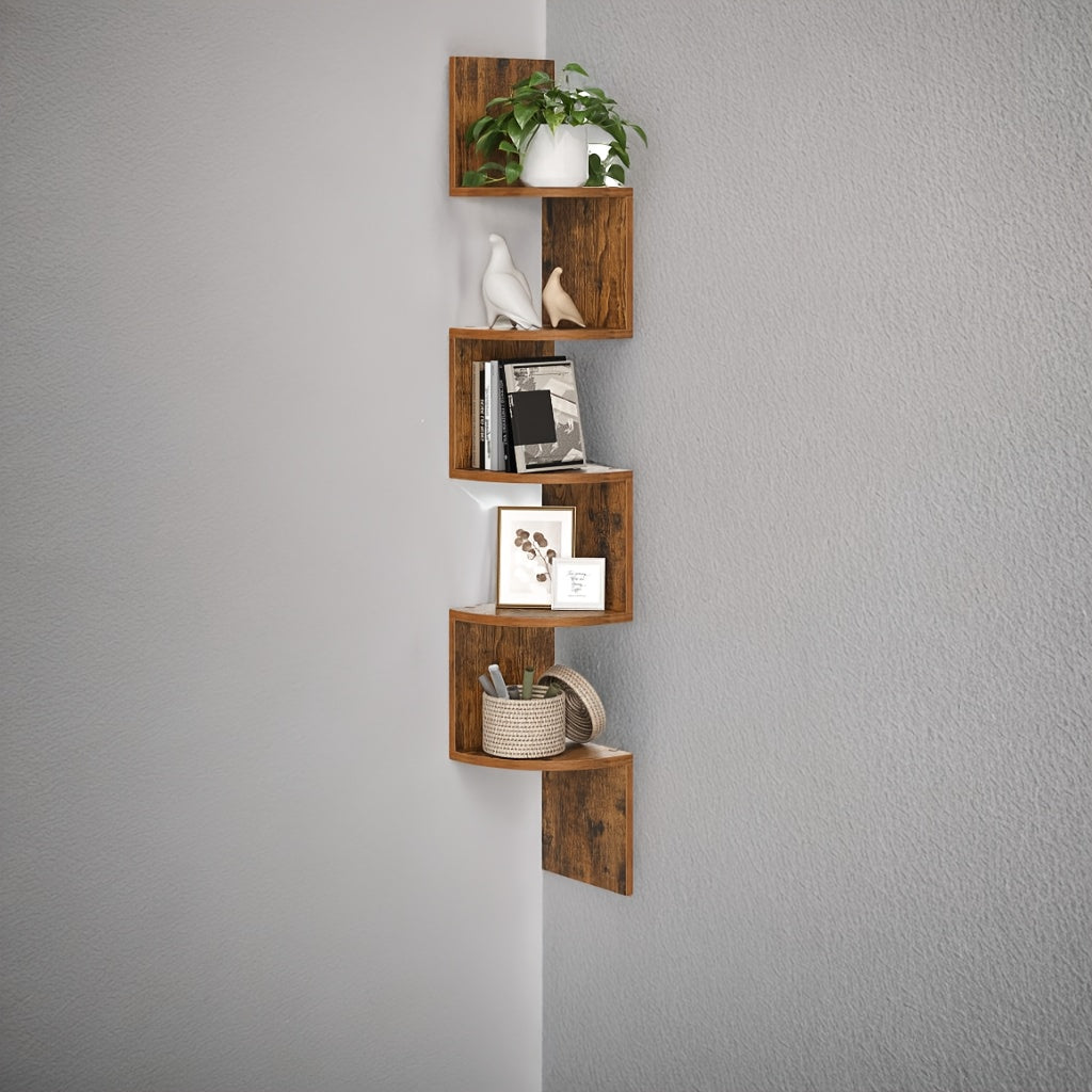 Corner Floating Shelf 5-Tier Wall Mount, Space Saving Storage Rack for Bedroom Living Room, Radial Display Organizer, Easy Install, 7.9¡±¡Á7.9¡±¡Á49.6¡±, Black White Brown Greige Beige