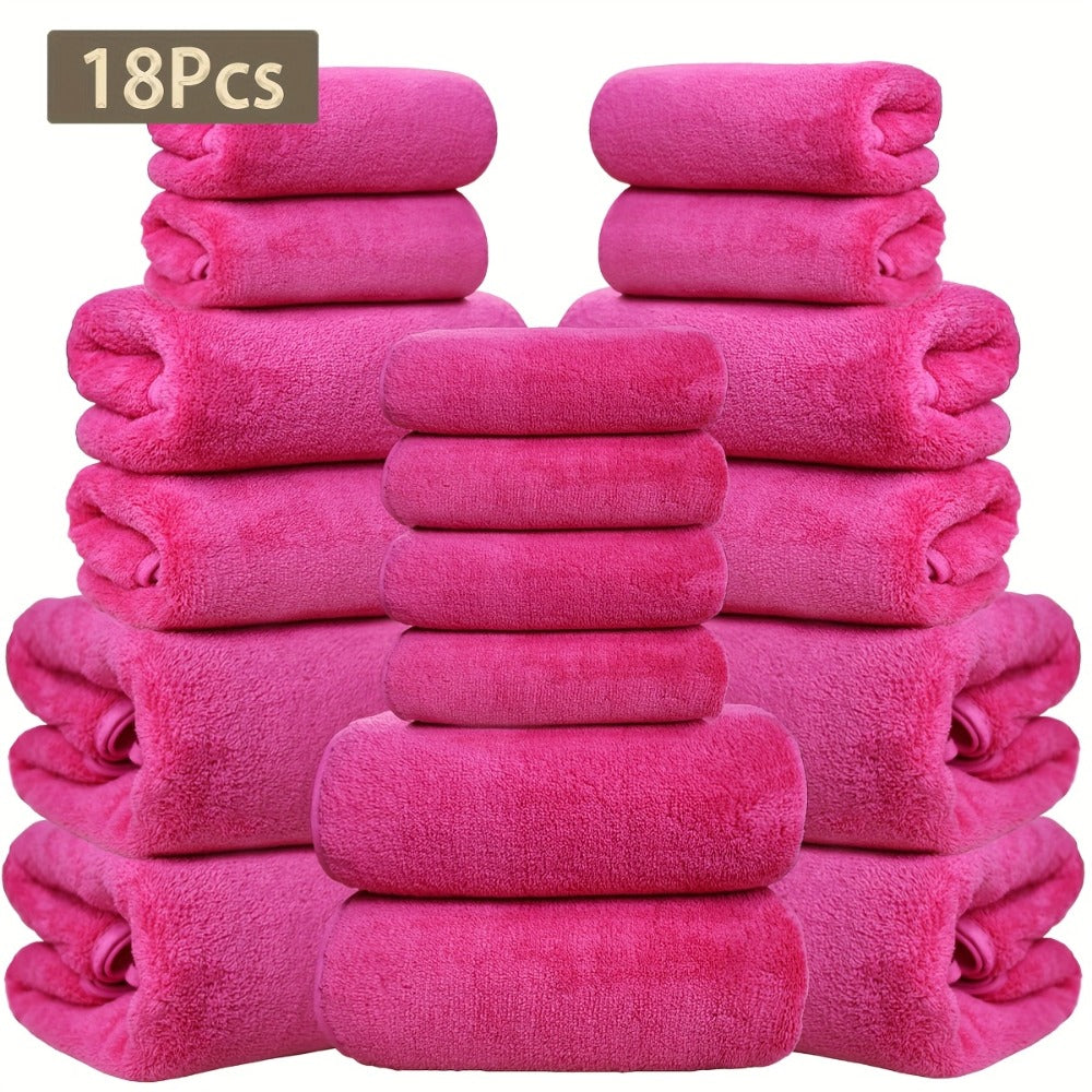 Coral Velvet Bath Towel Set 18pcs ¨C 4 Bath Towels 4 Hand Towels 10 Washcloths Hotel Quality Soft Absorbent