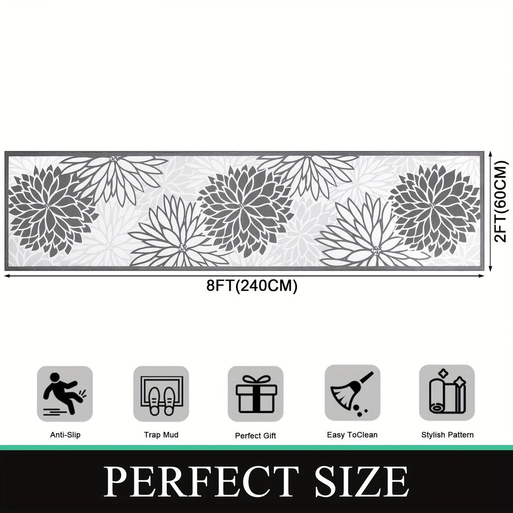 Floral Medallion Runner Rug Non-Slip Machine Washable ¨C Low-Profile Hallway Carpet for Entryway, Laundry Room & Bathroom ¨C Brown & Grey, 2x6, 2x8, 2x10 Ft