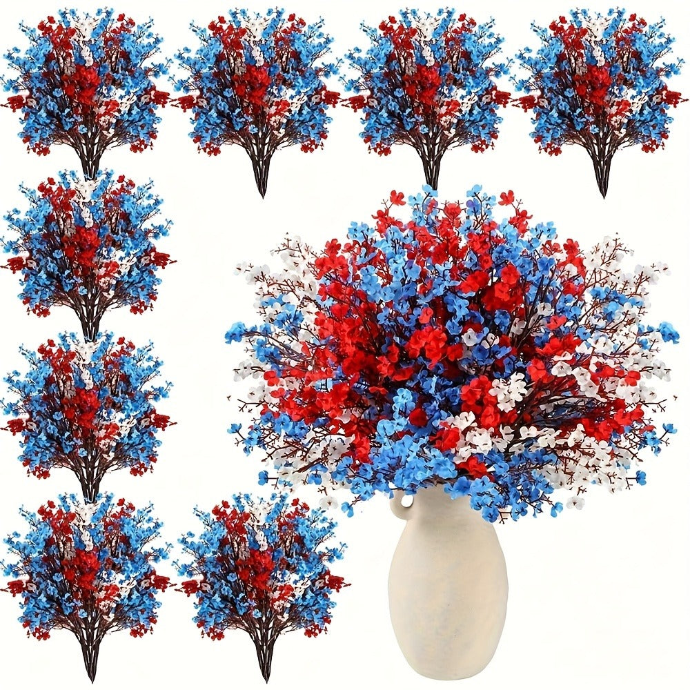 4th of July Artificial Flowers 15pcs Patriotic Red White Blue Fake Flower Arrangements Independence Day Home Decor Table Centerpiece Indoor Outdoor Maintenance Free Holiday Decoration