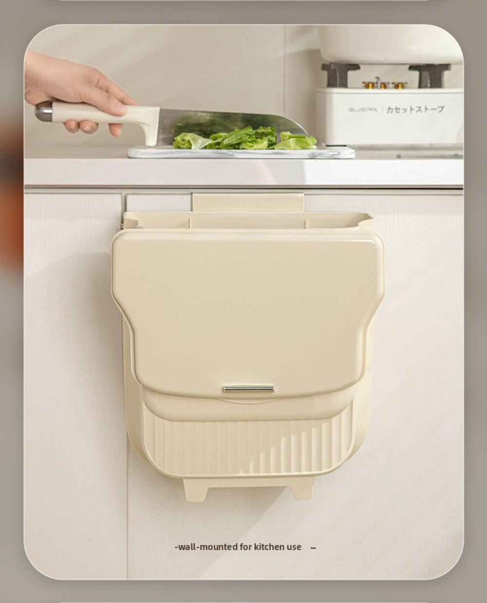 Collapsible Trash Can with Lid Wall Mounted Cabinet Door Hanging Waste Bin 1.85 Gallon Kitchen Bathroom Odor Control Space Saving Garbage Can