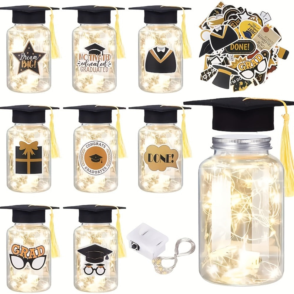 Graduation Gifts Lighted Jars 2026 Set of 8 with Graduation Stickers Party Decorations Mason Jar Lights Keepsake Gift for Her Him High School College Grad