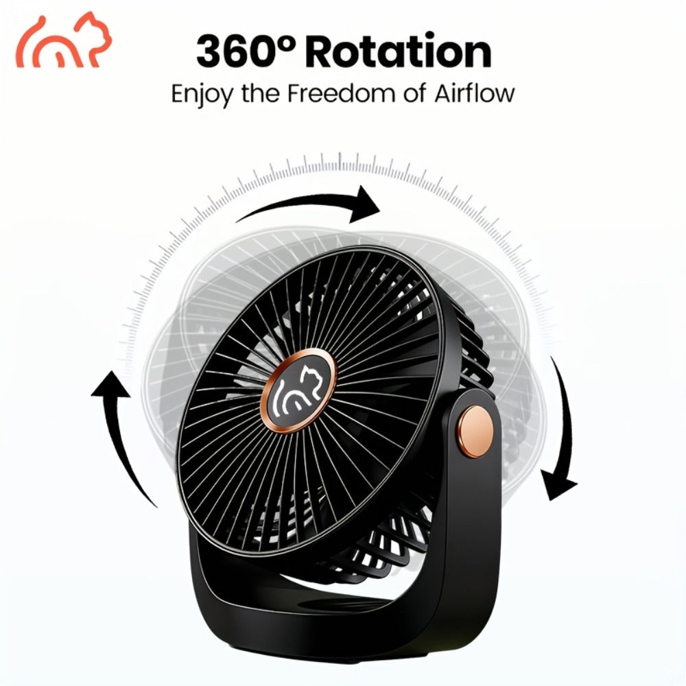 Portable USB Rechargeable Fan, 5-Speed Turbo Strong Wind Fan, Adjustable Hanging Vertical Fan for Wall, Desktop and Ceiling Mount, Fast Cooling Personal Fan for Home, Office and Outdoor Camping