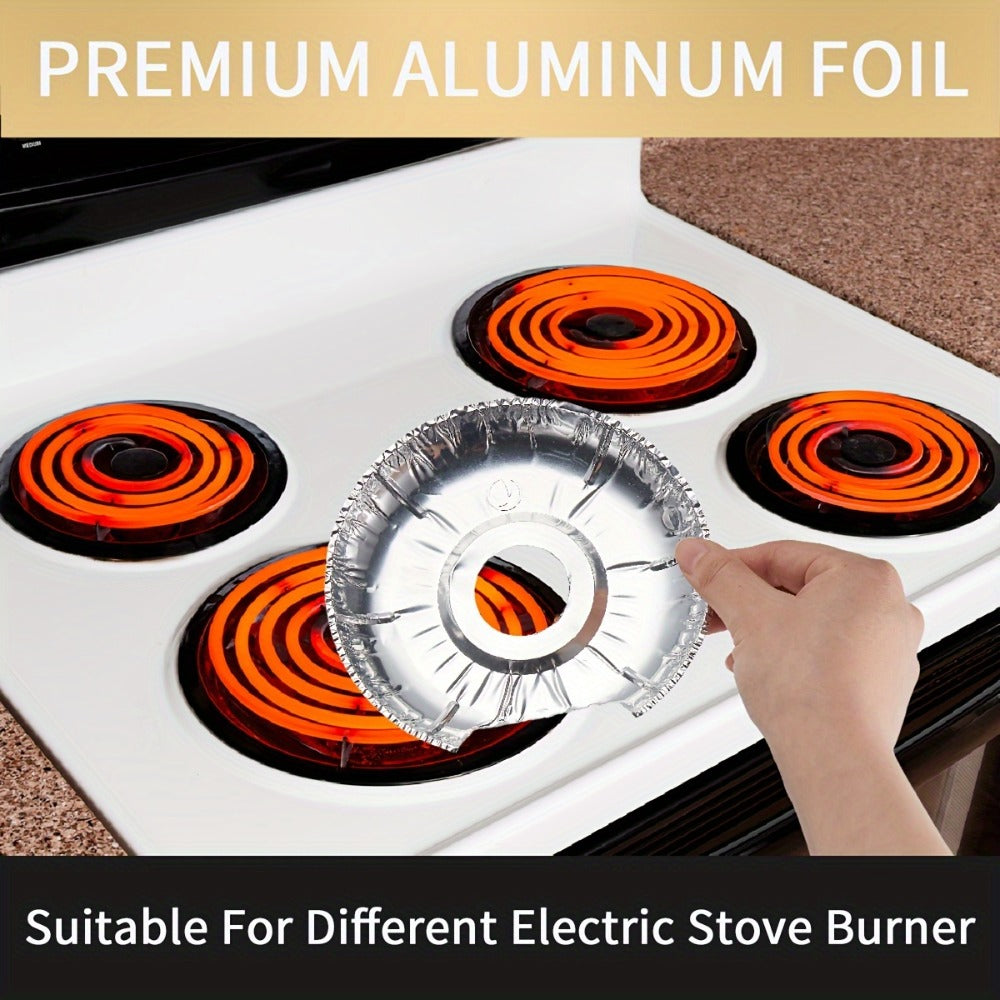 Aluminum Stove Burner Liners 50 Pack ¨C Disposable Electric Stove Burner Covers Round Foil Bibs 25Pcs 6 Inch + 25Pcs 8 Inch Keep Electric Range Clean from Grease Oil and Food Spills