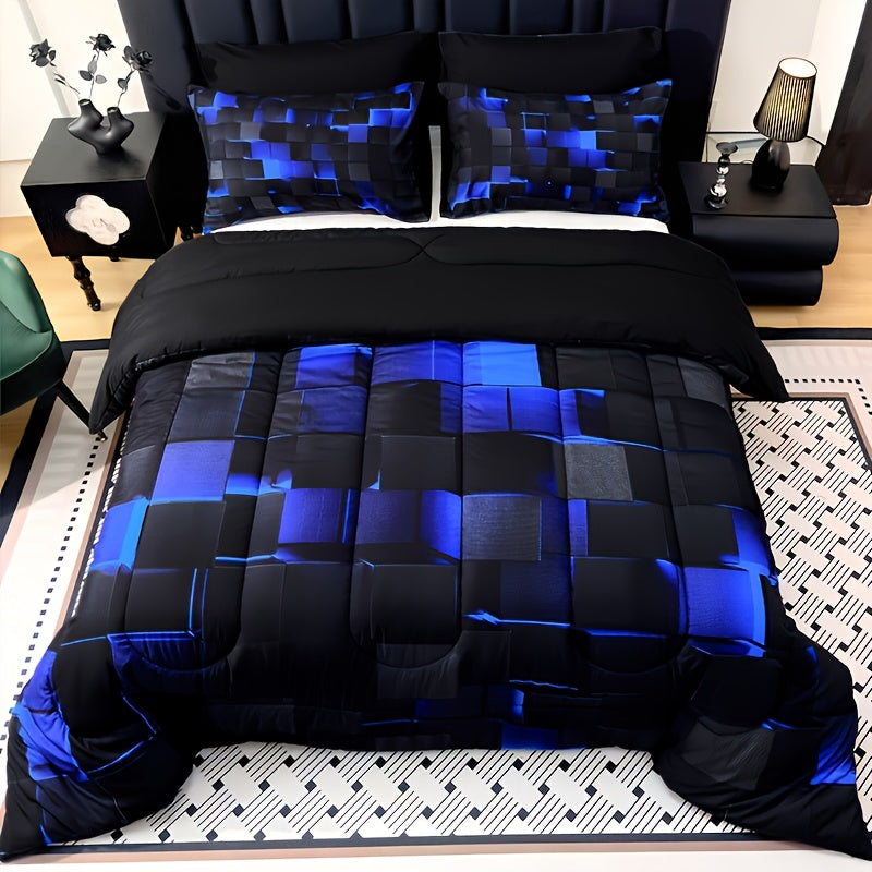 Checkered Quilt Set 3-Piece Bedding Comforter with 2 Pillowcases Super Soft Breathable Woven Pattern All Season Bedroom Dormitory Twin Queen King Full
