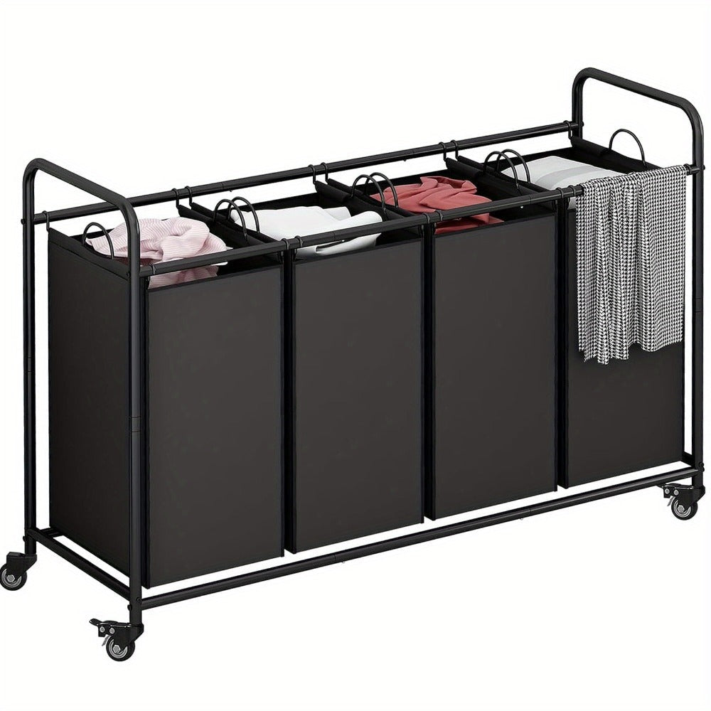 Laundry Hamper Cart with 4-Bag Sorter, Heavy-Duty Rolling Lockable Wheels & Removable Bags ¡ª Laundry Basket Organizer for Bedroom, Bathroom & Laundry Room | Beige, Gray, Black, Assorted