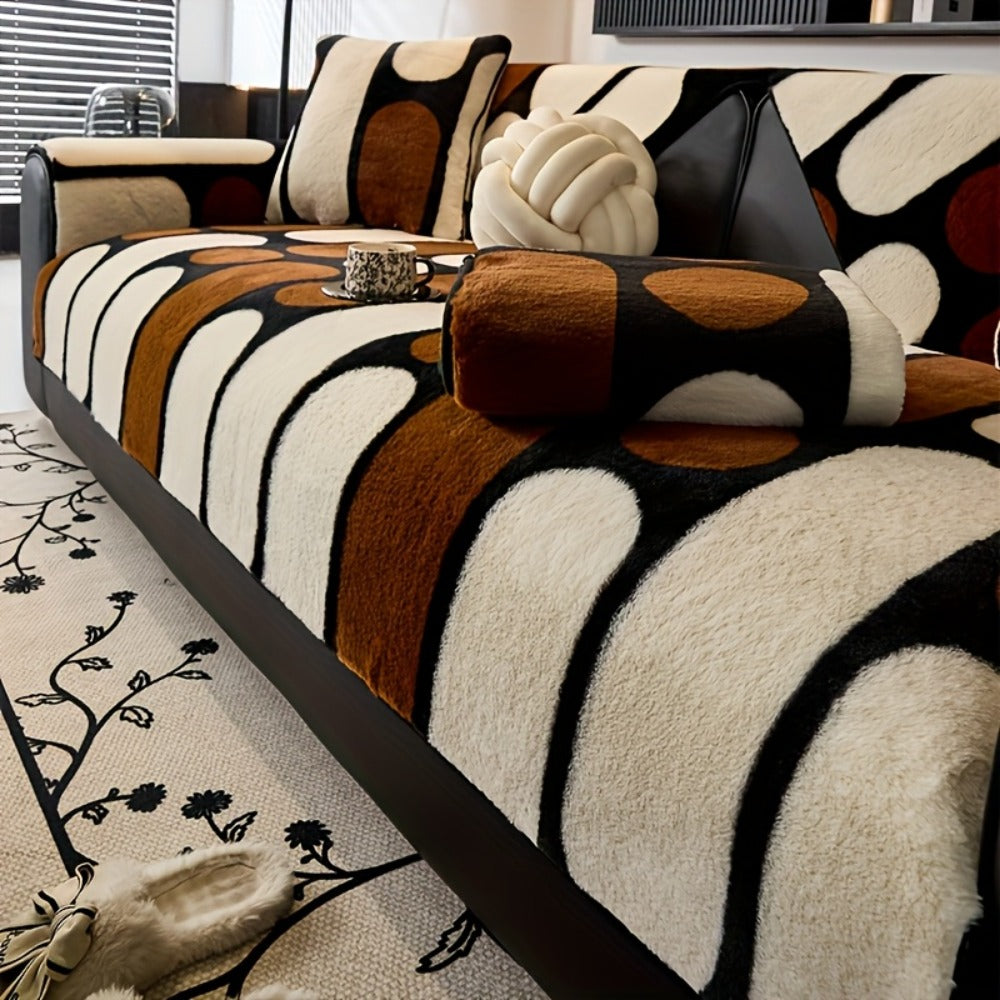 Faux Rabbit Fur Sofa Cushion Bohemian Style Thickened Ultra-Soft Fluffy Non-Slip Velvet Cover Pet Friendly Machine Washable for 2 3 4 Seater Couch Living Room Bedroom Office Home Decor