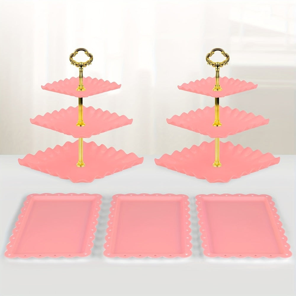 Cake Stand Set 5 Piece ¨C 2 Square Three-Tier Cupcake Stands & 3 Appetizer Trays for Birthday, Baby Shower, Bridal Shower, Christmas, Halloween Party Dessert Display